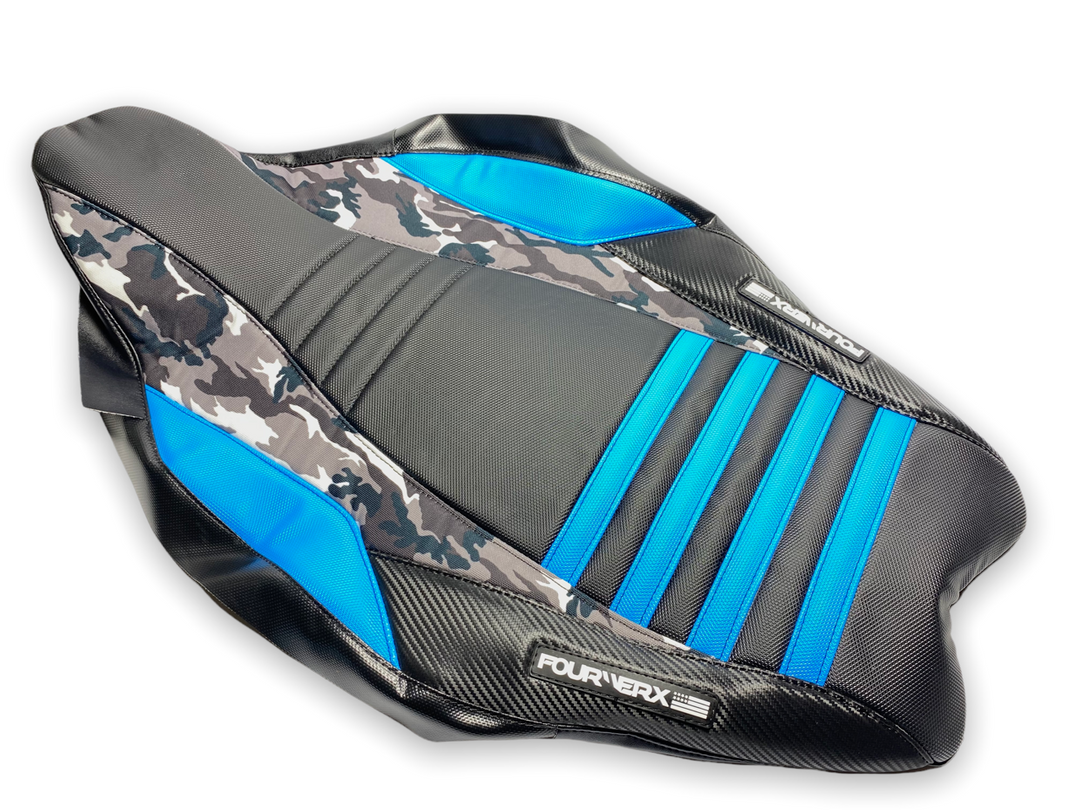 HONDA TRX450R v4 SEAT COVER - BLACK / LIGHT BLUE / GREY CAMO