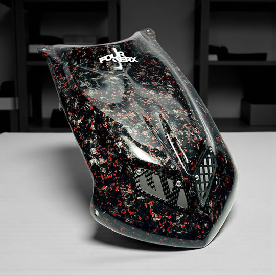 TRX450R 'A58' FORGED CARBON FIBER HOOD WITH RED FLAKE