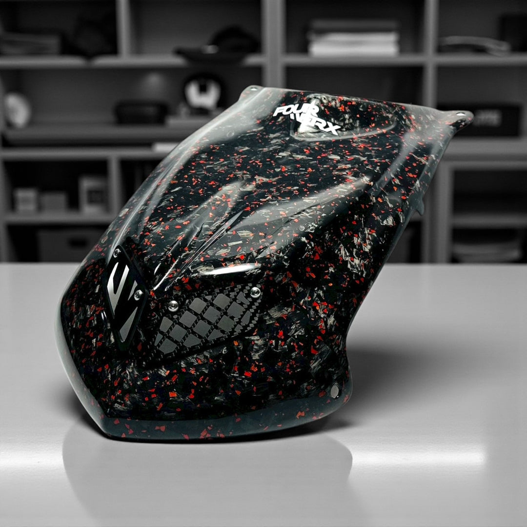 TRX450R 'A58' FORGED CARBON FIBER HOOD WITH RED FLAKE