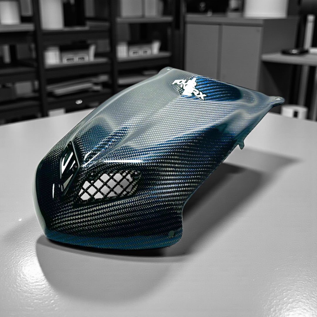 TRX450R 'A58'  BLUE WIRE CARBON FIBER HOOD - LIMITED