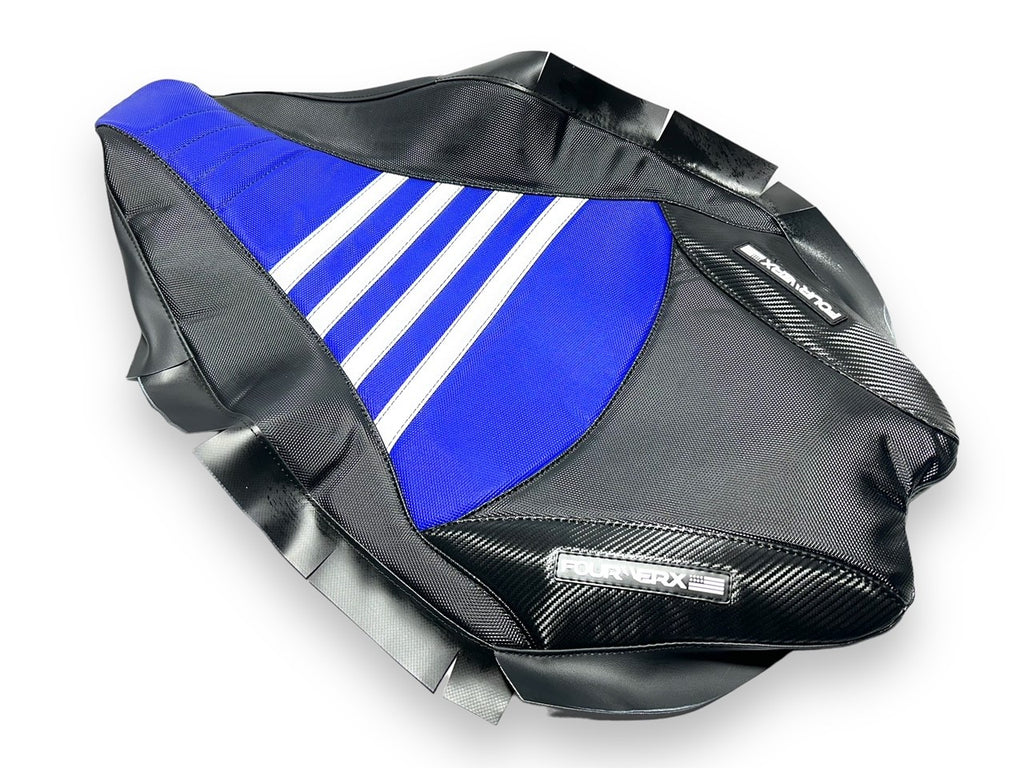 YAMAHA 09+ YFZ450R/X v2 SEAT COVER BLUE / BLACK / WHITE BANDS