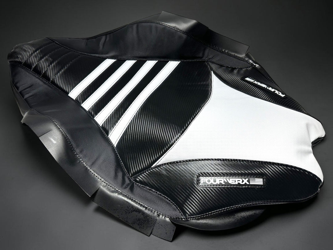 YAMAHA 09+ YFZ450R/X v2 SEAT COVER - BLACK CARBON / WHITE GRIPPER