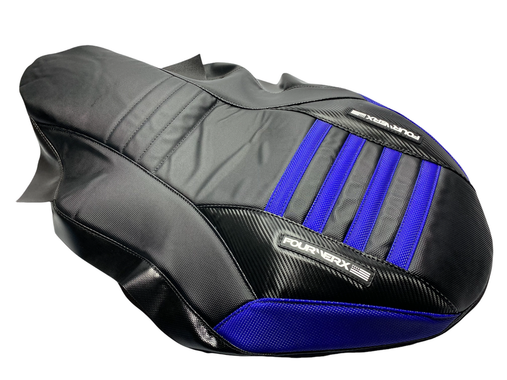 TZR50R 4EU 耐久タイプアッパー　シート　ブルー　ライト付 SUZUKI LTR450 BLACK / BLUE V2 'WAVE' SEAT COVER – FourWerx Carbon