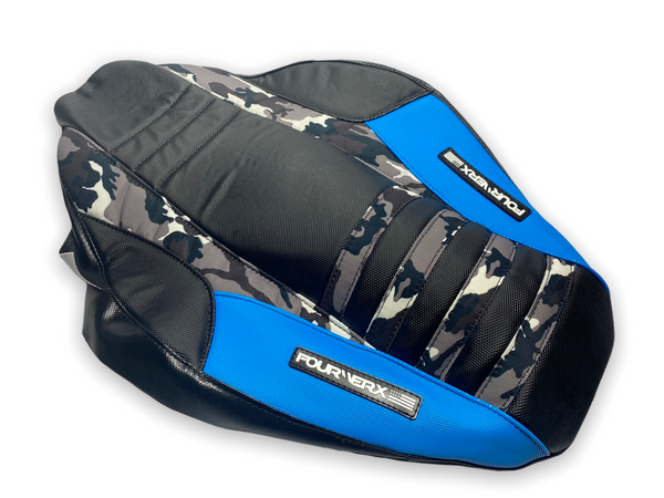 HONDA TRX90 (2006+) SEAT COVER - BLACK / GREY CAMO / LIGHT BLUE GRIPPER