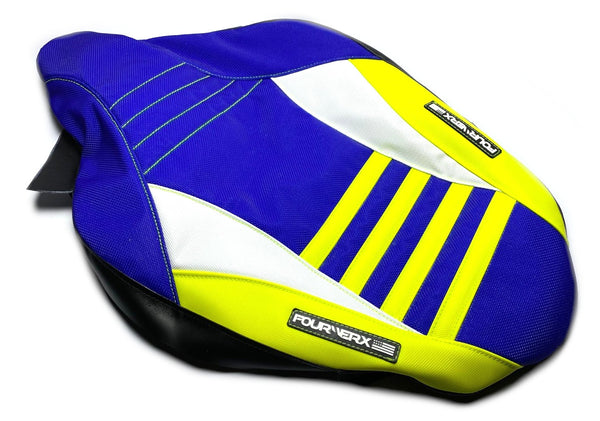 YAMAHA RAPTOR 700 SEAT COVER - BLUE / WHITE / FLO YELLOW