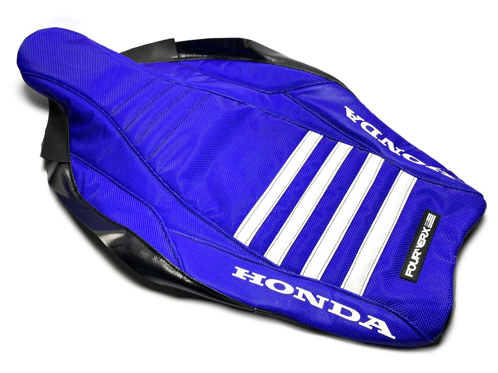 HONDA TRX450R v4 SEAT COVER - ALL BLUE GRIPPER / WHITE BANDS